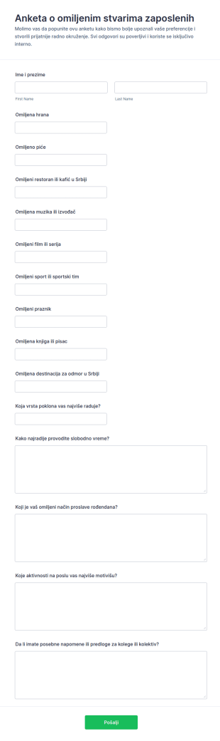Anketa O Zaposlenim Omiljenim Stvarima