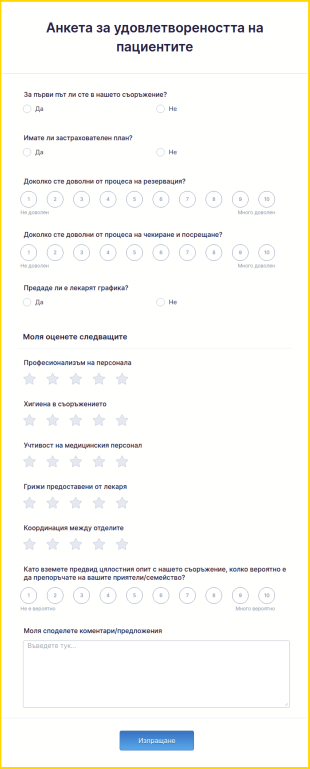 Анкета за удовлетвореността на пациентите