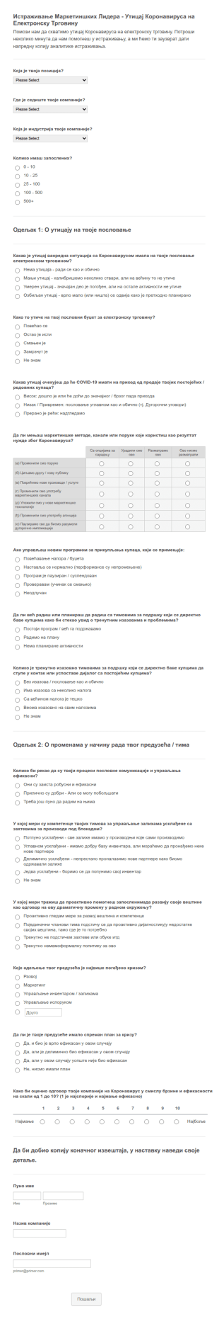 Анкету о Утицају Коронавируса на Електронску Трговину
