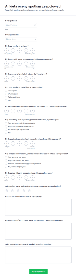 Ankieta Dotycząca Opinii O Spotkaniu Zespołu