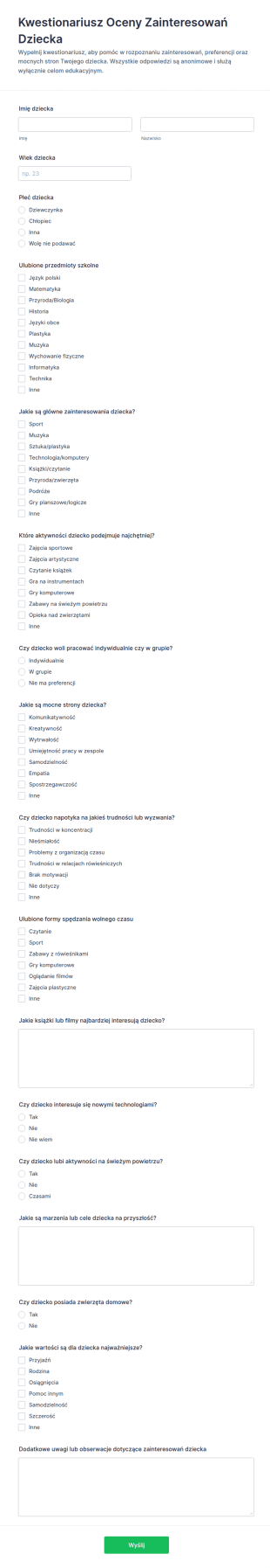 Ankieta Zainteresowań Dziecka