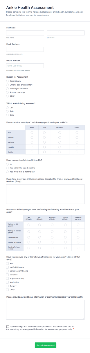 Ankle Health Assessment Form Template