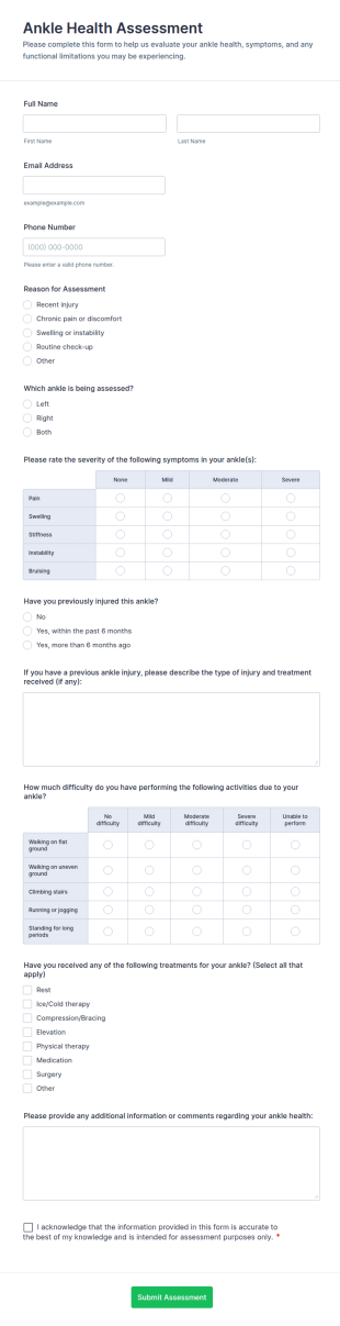 Ankle Health Assessment Form Template