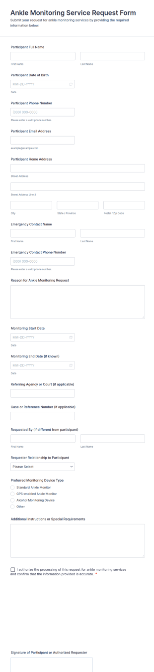 Ankle Monitoring Service Request Form Template