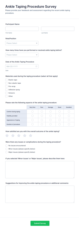 Ankle Taping Procedure Survey Form Template