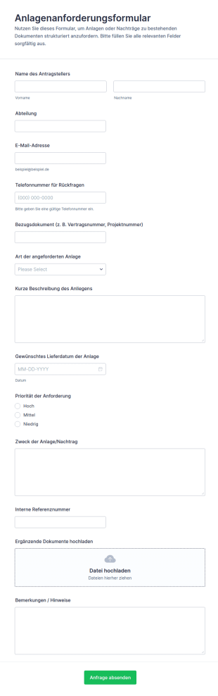 Anlagenanforderungsformular
