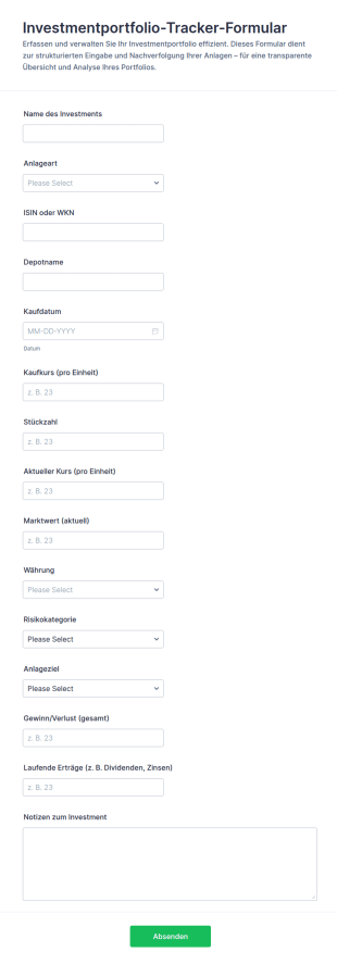 Anlageportfolio Tracker Formular