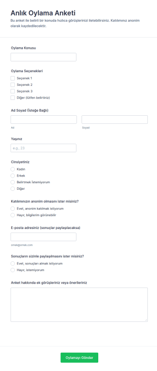 Anlık Oylama Anketi Form Şablonu