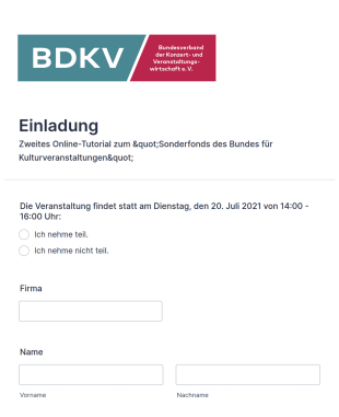 Anmeldeformular: 3. BDKV Stammtisch