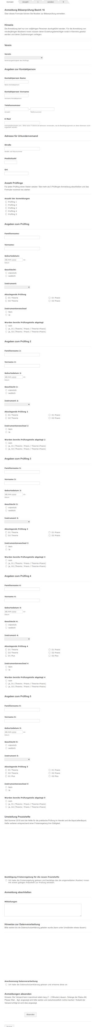 Anmeldeformular Bläserprüfung Bezirk 16