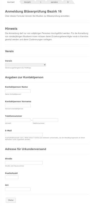 Anmeldeformular Bläserprüfung Bezirk 16 Form Template