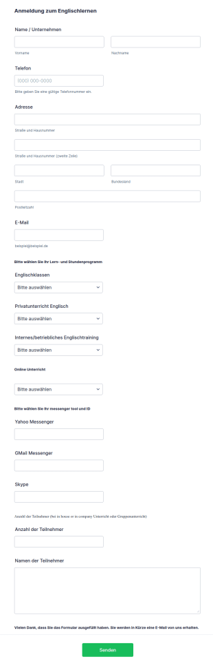 Anmeldeformular Englisch Lernprogramme