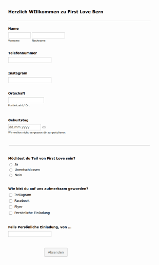 Anmeldeformular First Love Schweiz