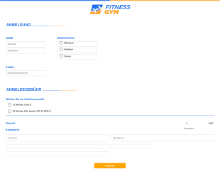 Anmeldeformular Fitness Gym Form Template
