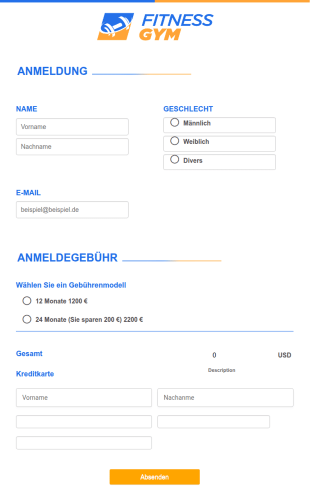 Anmeldeformular Fitness Gym