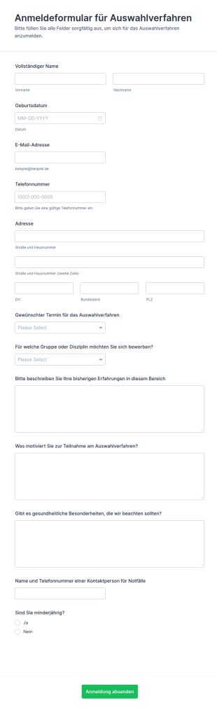 Anmeldeformular Für Auswahlverfahren