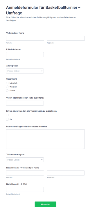 Anmeldeformular Für Basketballturnier – Umfrage