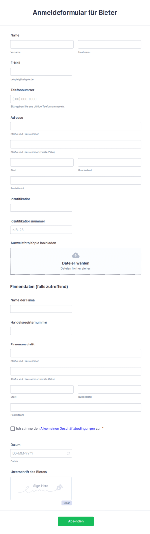 Anmeldeformular Für Bieter