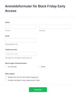 Anmeldeformular Für Black Friday Early Access