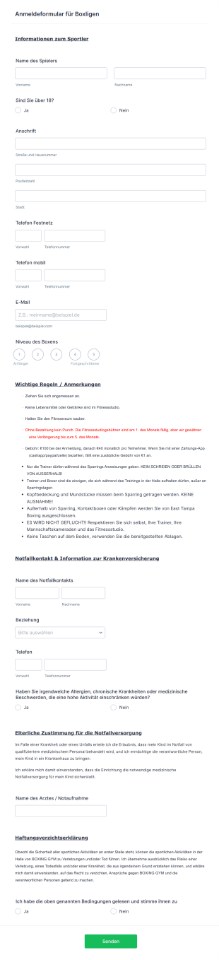 Anmeldeformular Für Boxligen Form Template