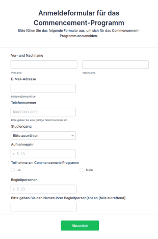 Anmeldeformular Für Das Commencement Programm