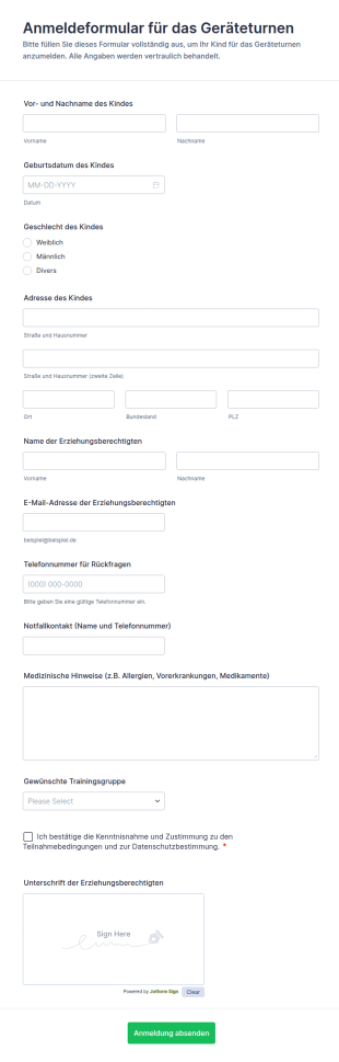 Anmeldeformular Für Das Geräteturnen