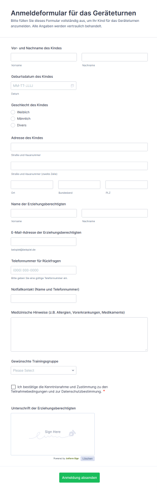 Anmeldeformular Für Das Geräteturnen