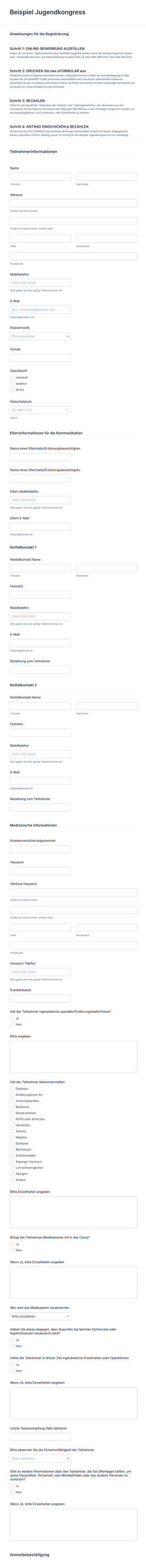 Anmeldeformular Für Das Jugendcamp