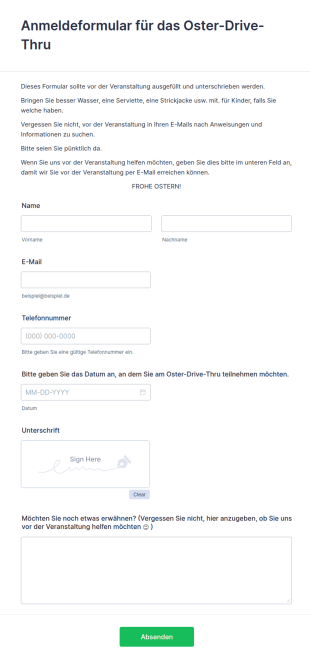 Anmeldeformular Für Das Oster Drive Thru