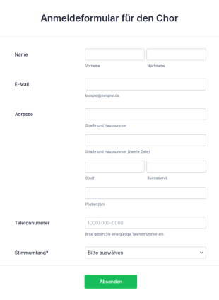 Anmeldeformular Für Den Chor