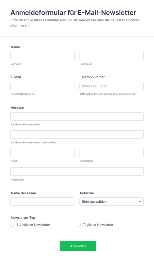 Anmeldeformular Für Den Coronavirus Newsletter Form Template