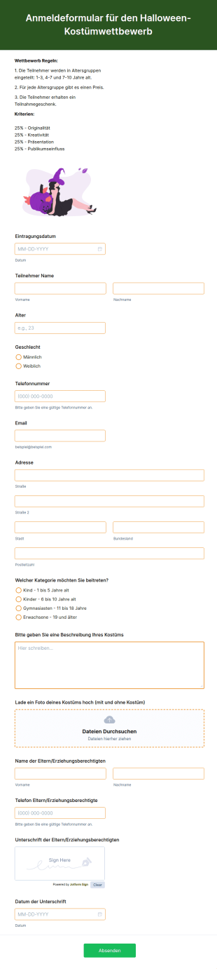 Anmeldeformular Für Den Halloween Kostümwettbewerb