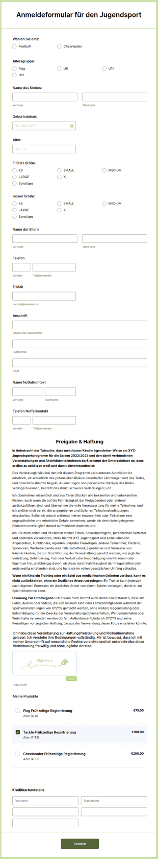 Anmeldeformular Für Den Jugendsport