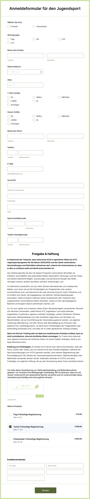 Anmeldeformular Für Den Jugendsport Form Template