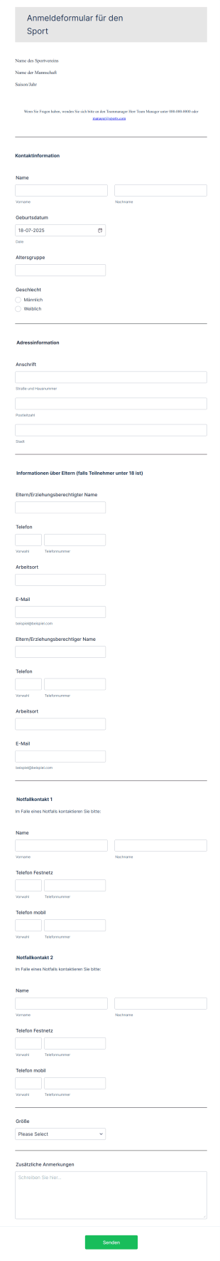 Anmeldeformular Für Den Schulsport Form Template
