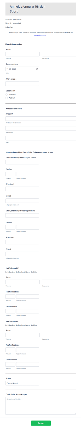 Anmeldeformular Für Den Schulsport