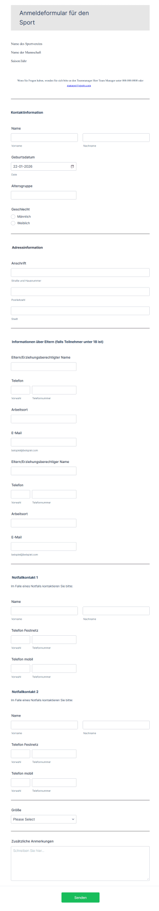 Anmeldeformular Für Den Schulsport