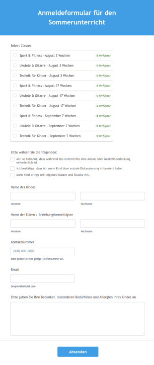 Anmeldeformular Für Den Sommerunterricht