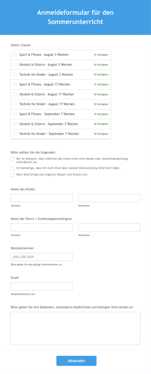 Anmeldeformular Für Den Sommerunterricht Form Template