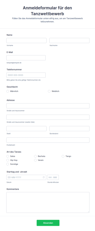 Anmeldeformular Für Den Tanzwettbewerb