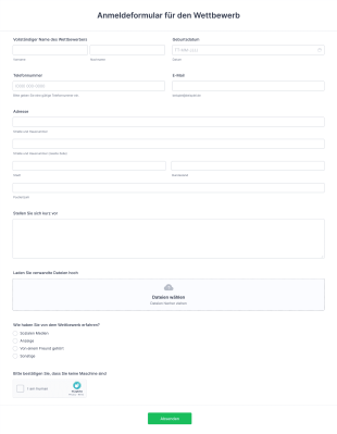 Anmeldeformular Für Den Wettbewerb Form Template