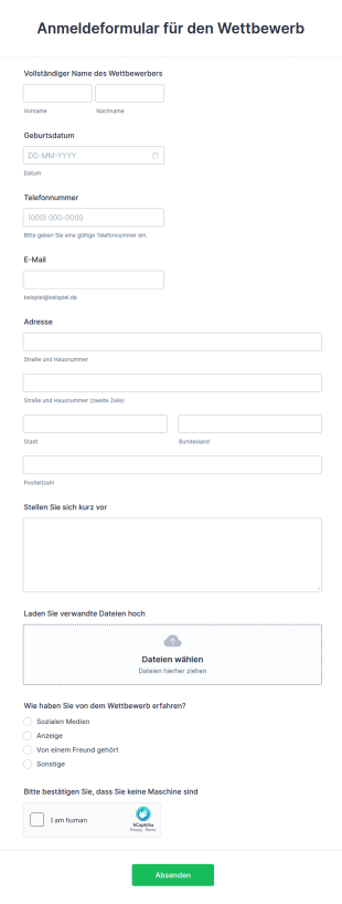 Anmeldeformular Für Den Wettbewerb