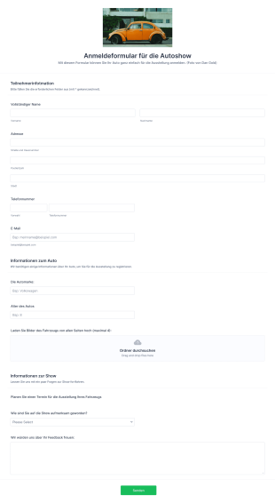 Anmeldeformular Für Die Autoshow Form Template