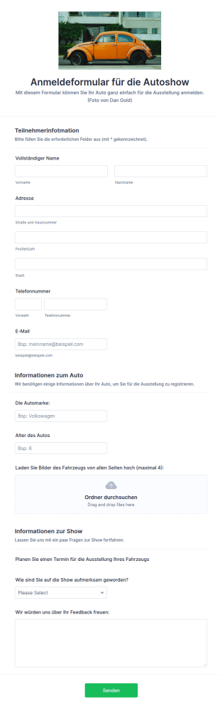 Anmeldeformular Für Die Autoshow