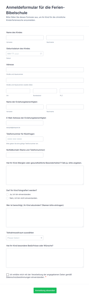 Anmeldeformular Für Die Ferien Bibelschule