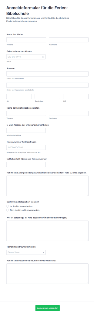 Anmeldeformular Für Die Ferien Bibelschule