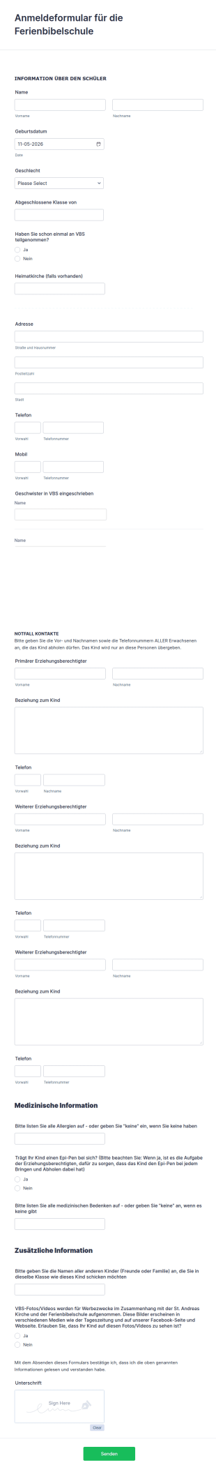 Anmeldeformular Für Die Ferienbibelschule