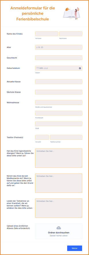 Anmeldeformular Für Die Persönliche Ferienbibelschule Form Template