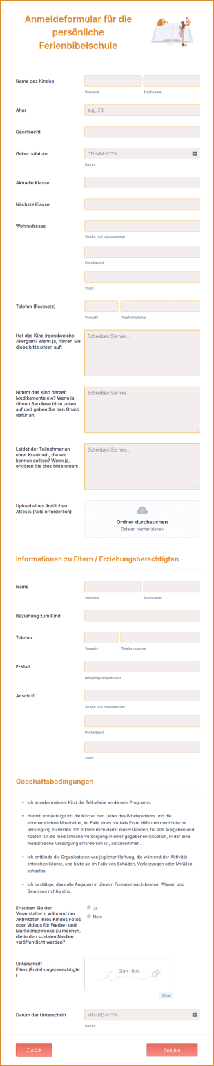 Anmeldeformular Für Die Persönliche Ferienbibelschule