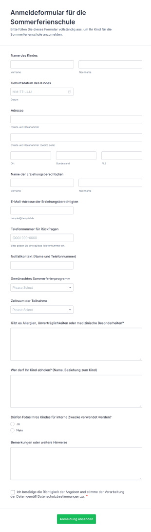 Anmeldeformular Für Die Sommerferienschule